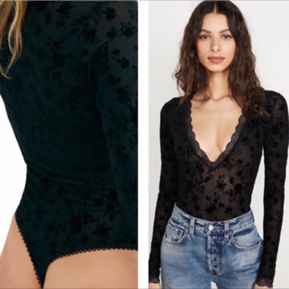 FREE PEOPLE Velvet Burnout Long Sleeve Bodysuit - Picture 6 of 6